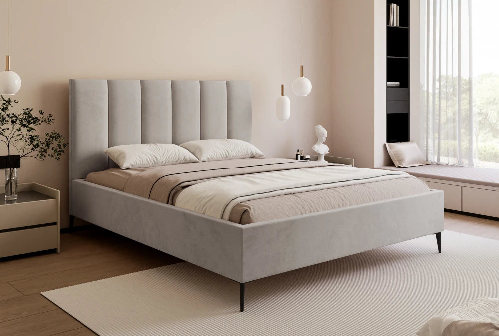 Pat 160 x 200 tapitat cu Catifea Velutto Bej inchis Lia