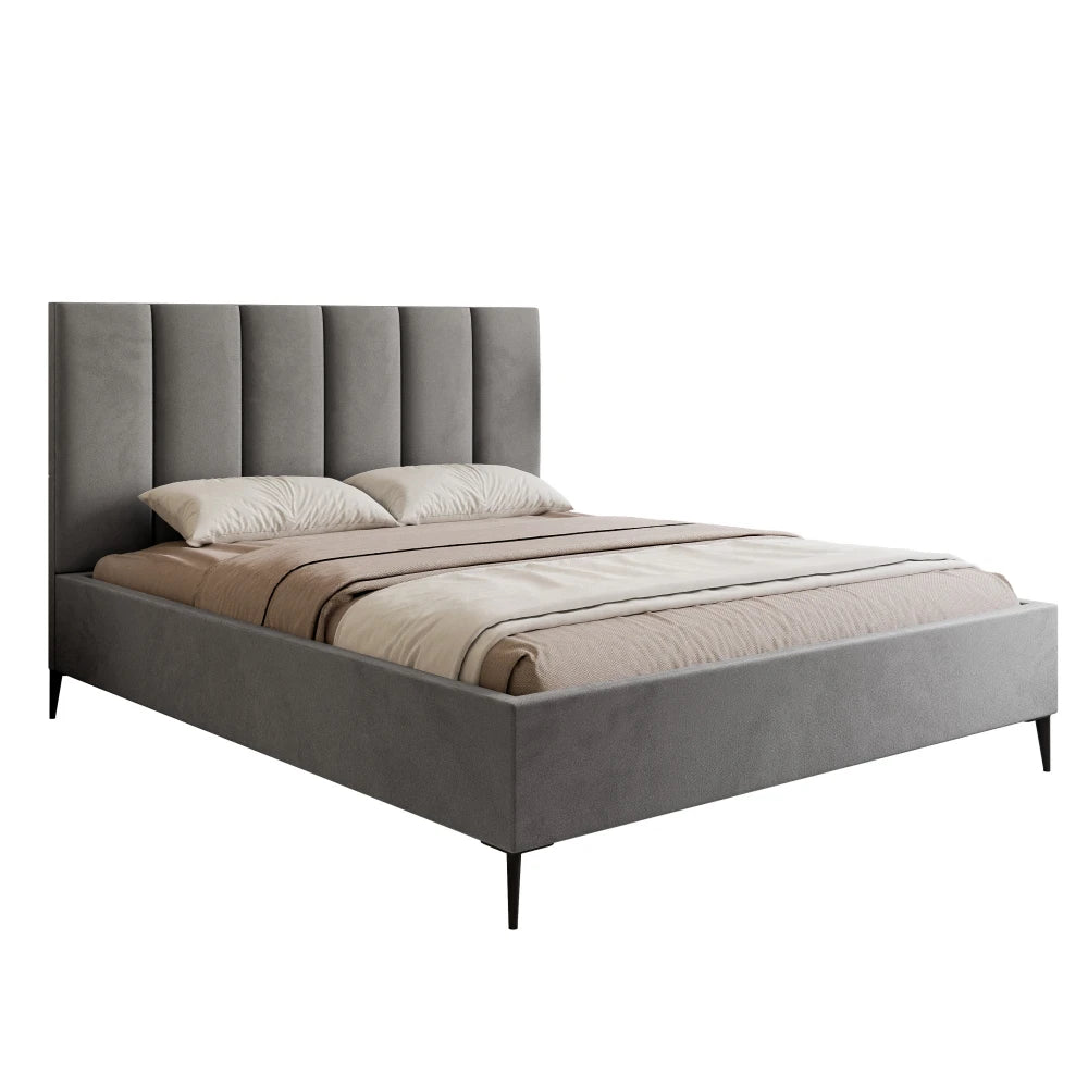 Pat 160 x 200 tapitat cu Catifea Velutto Gri Lia