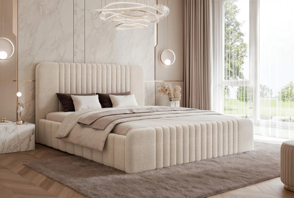 Pat 160 x 200 tapitat cu Stofa boucle Now or never Crem Polema
