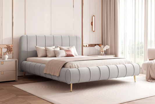 Pat 120 x 200 tapitat cu Catifea Dream velvet Gri Linea