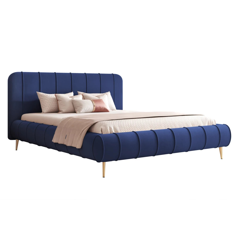 Pat 120 x 200 tapitat cu Catifea Dream velvet Albastru Linea