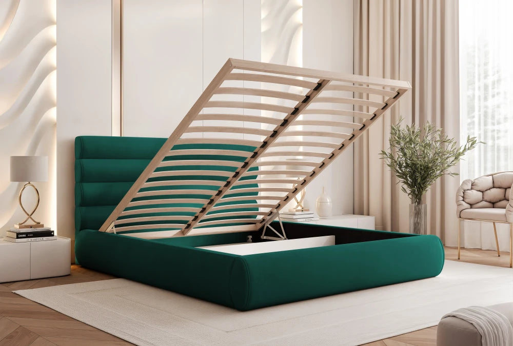 Pat 160 x 200 tapitat cu Catifea Dream velvet Verde smarald Veya