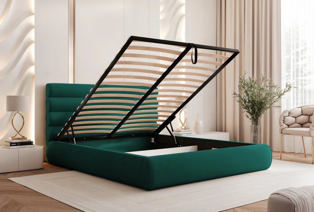 Pat 160 x 200 tapitat cu Catifea Dream velvet Verde smarald Veya