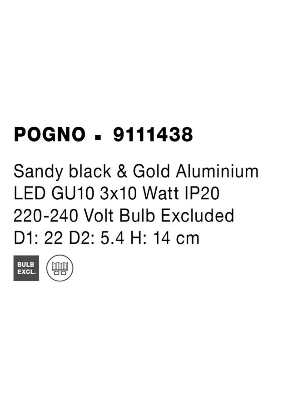 Plafoniera cu spoturi din Aluminiu Negru/Auriu H14xL22cm IP20 POGNO