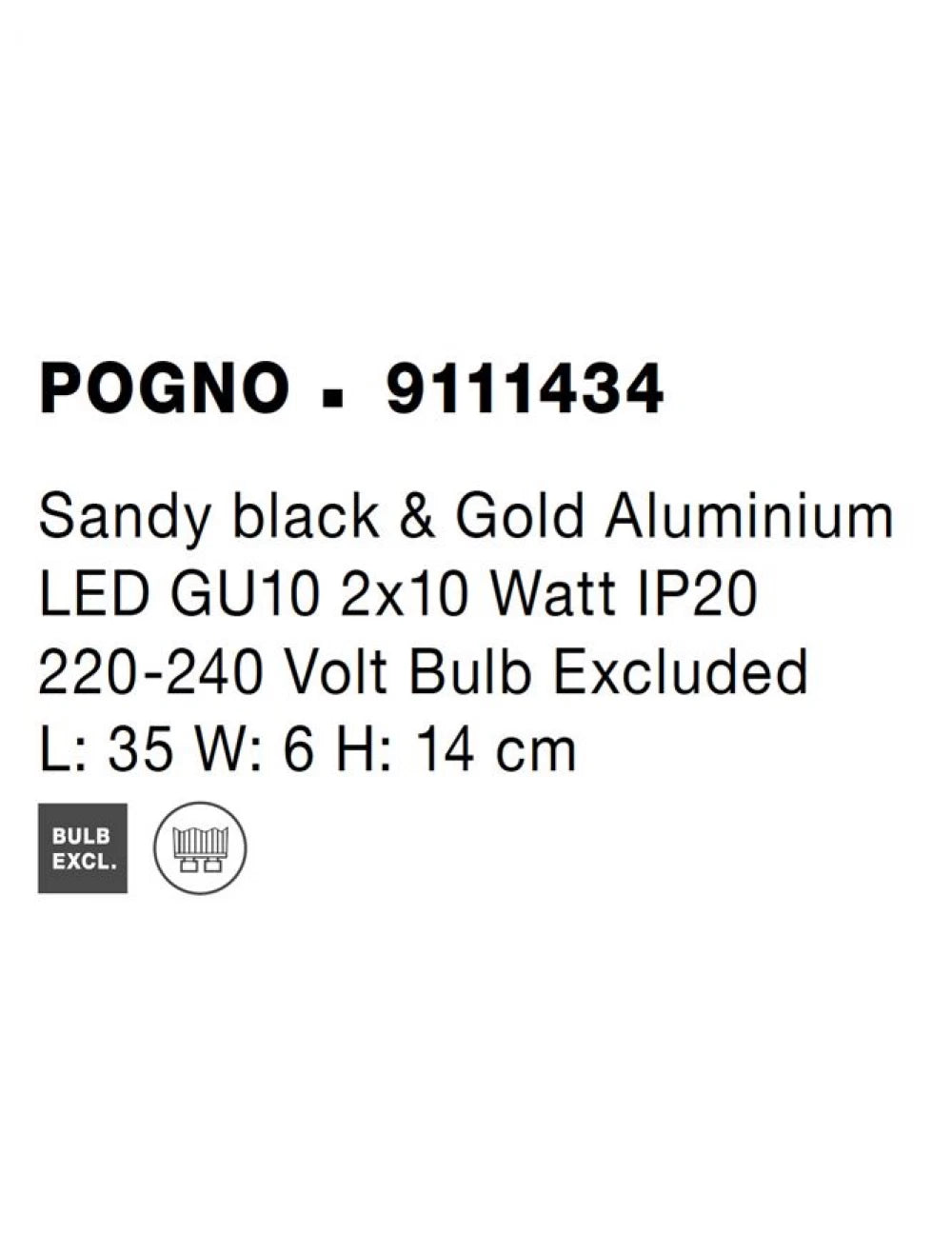 Plafoniera cu spoturi din Aluminiu Negru/Auriu H14xL35cm IP20 POGNO