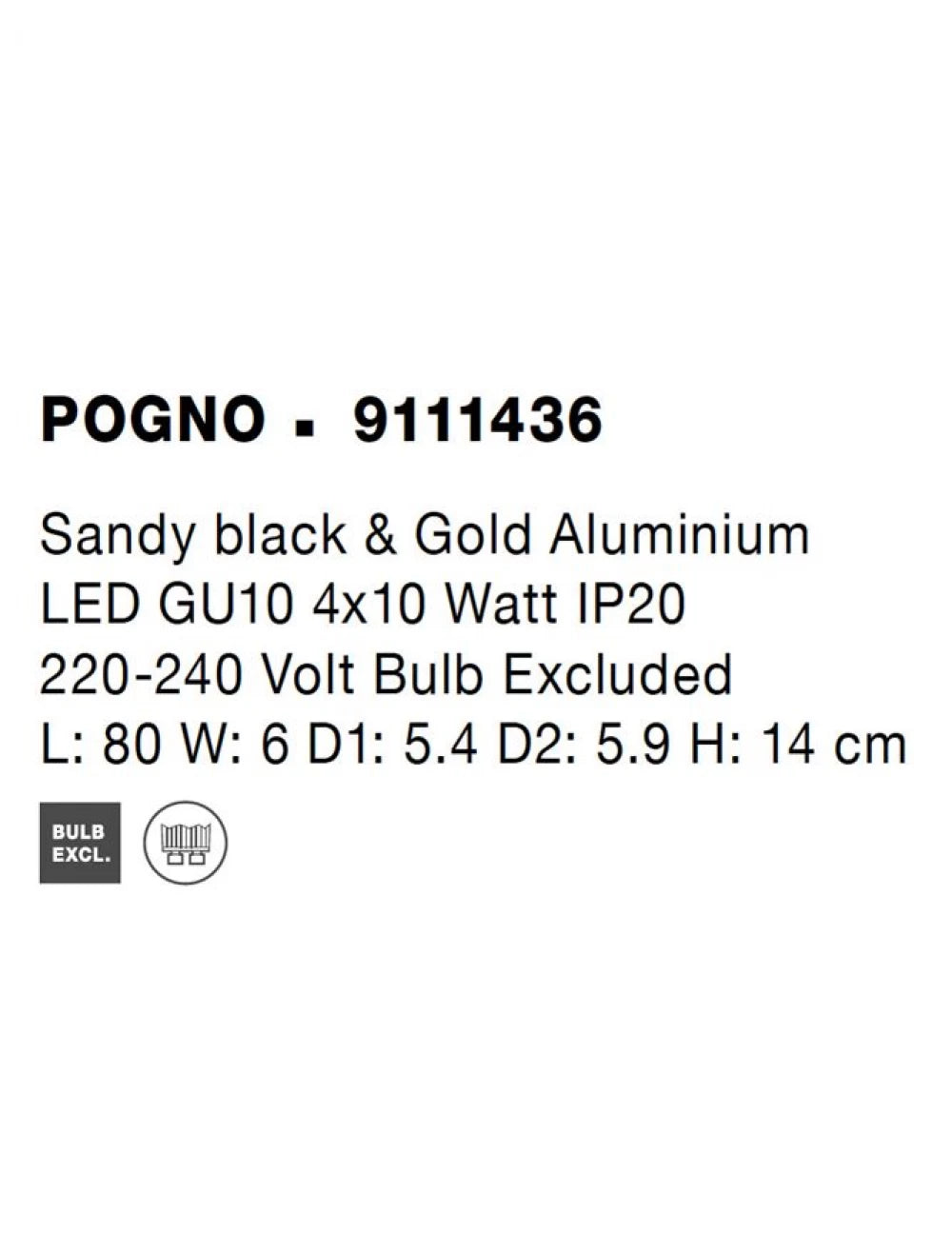 Plafoniera cu spoturi din Aluminiu Negru/Auriu H14xL80cm IP20 POGNO