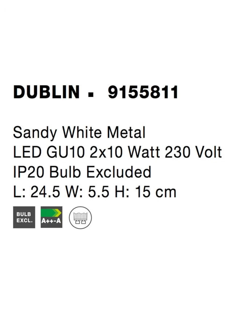 Plafoniera din Metal Alb H15xL24.5cm IP20 DUBLIN