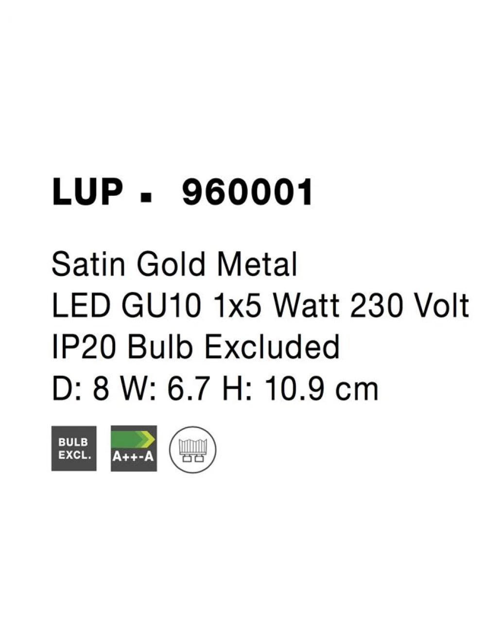 Aplica de perete din Metal Auriu H10.9xL8cm IP20 LUP