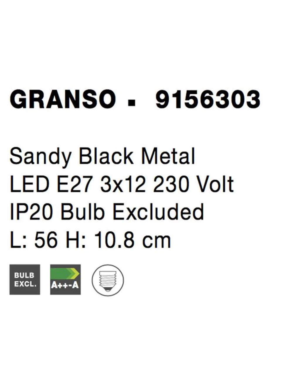 Plafoniera din Metal Negru H10.8xL56cm IP20 GRANSO