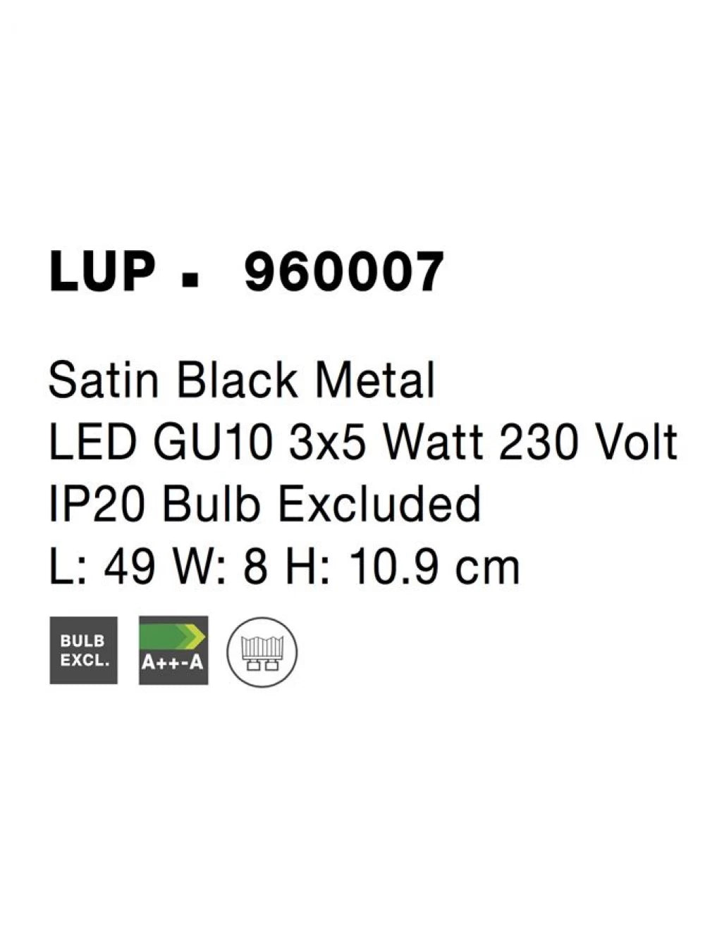 Plafoniera din Metal Negru H10.9xL49cm IP20 LUP
