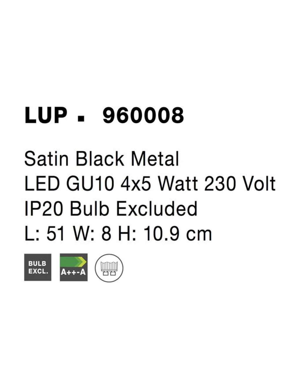 Plafoniera din Metal Negru H10.9xL51cm IP20 LUP