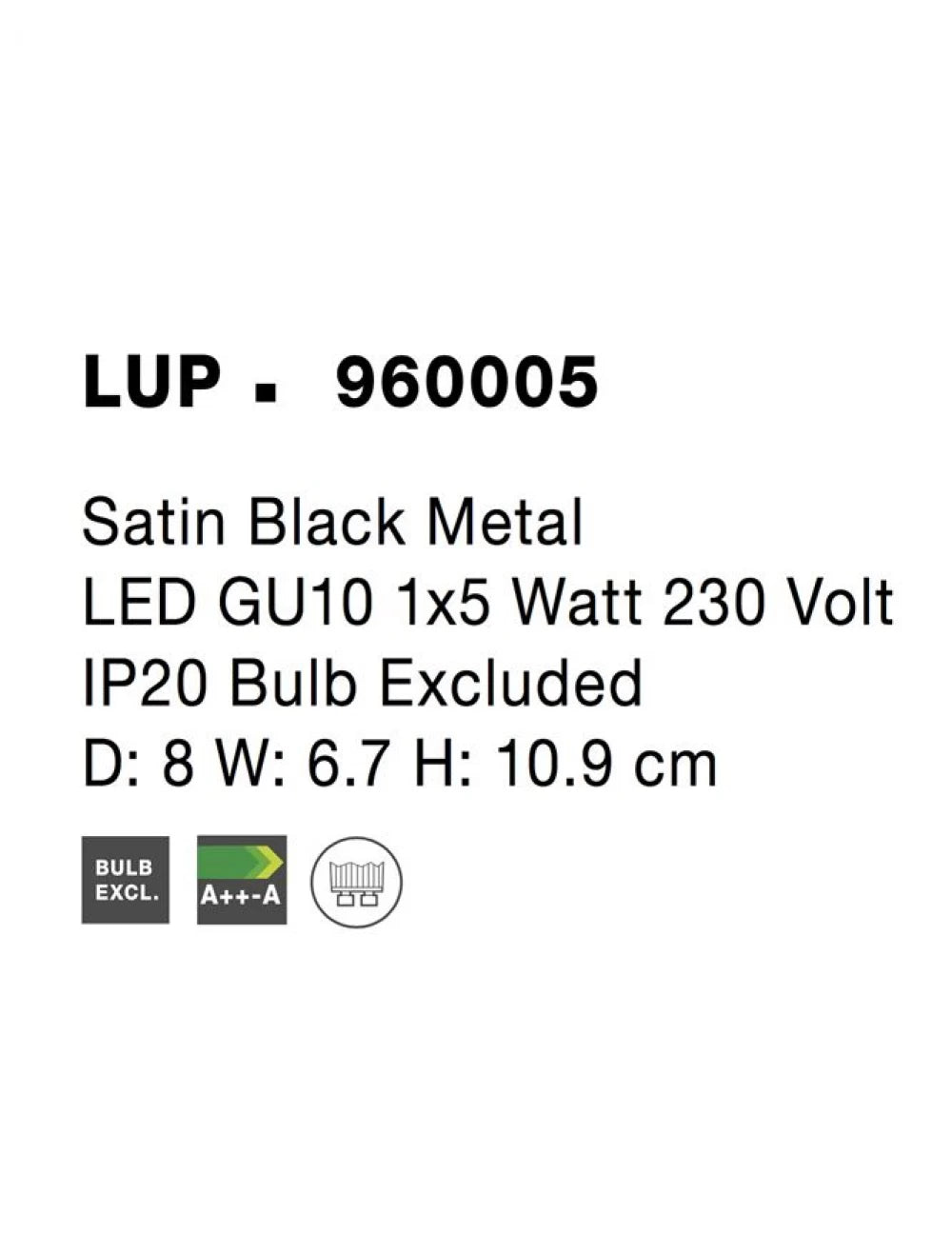 Aplica de perete din Metal Negru H10.9xL8cm IP20 LUP