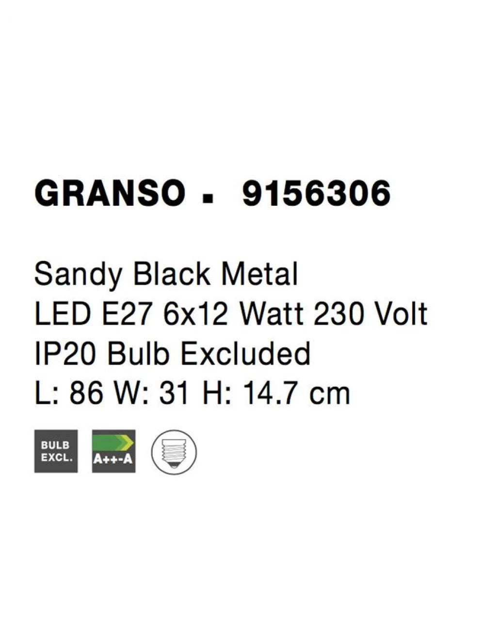 Plafoniera din Metal Negru H14.7xL86cm IP20 GRANSO