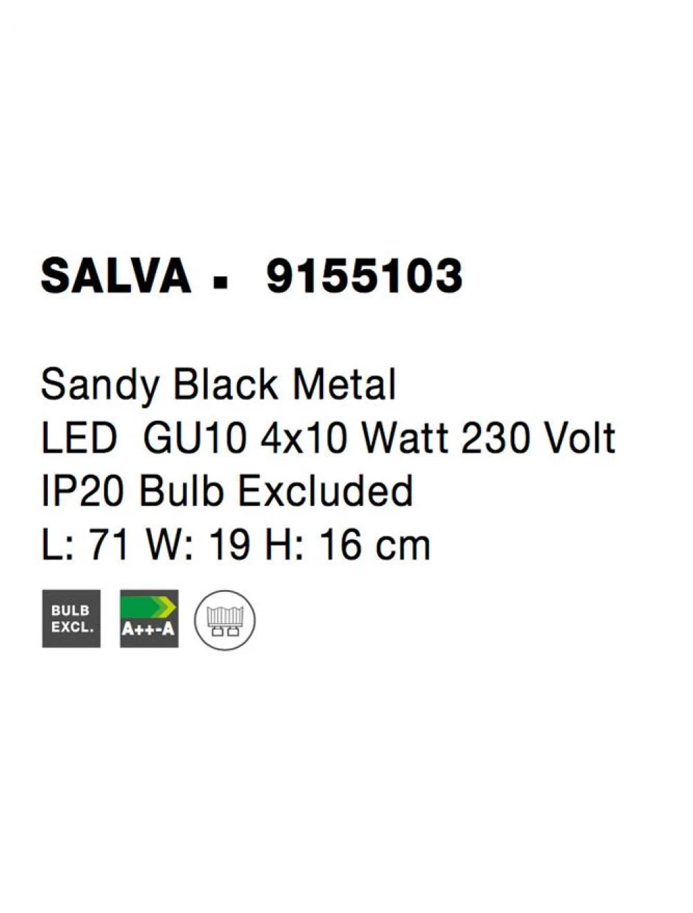 Plafoniera cu spoturi din Metal Negru H16xL71cm IP20 SALVA