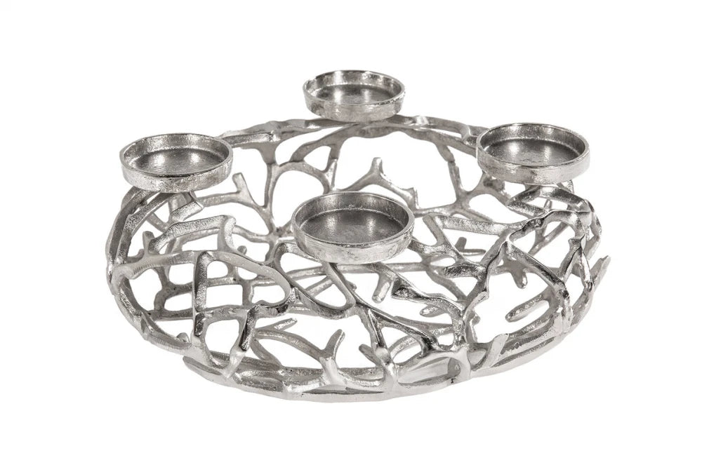 Suport lumanari din Metal Argintiu H15xD38cm Abstract