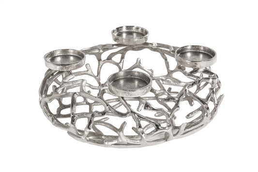 Suport lumanari din Metal Argintiu H15xD38cm Abstract