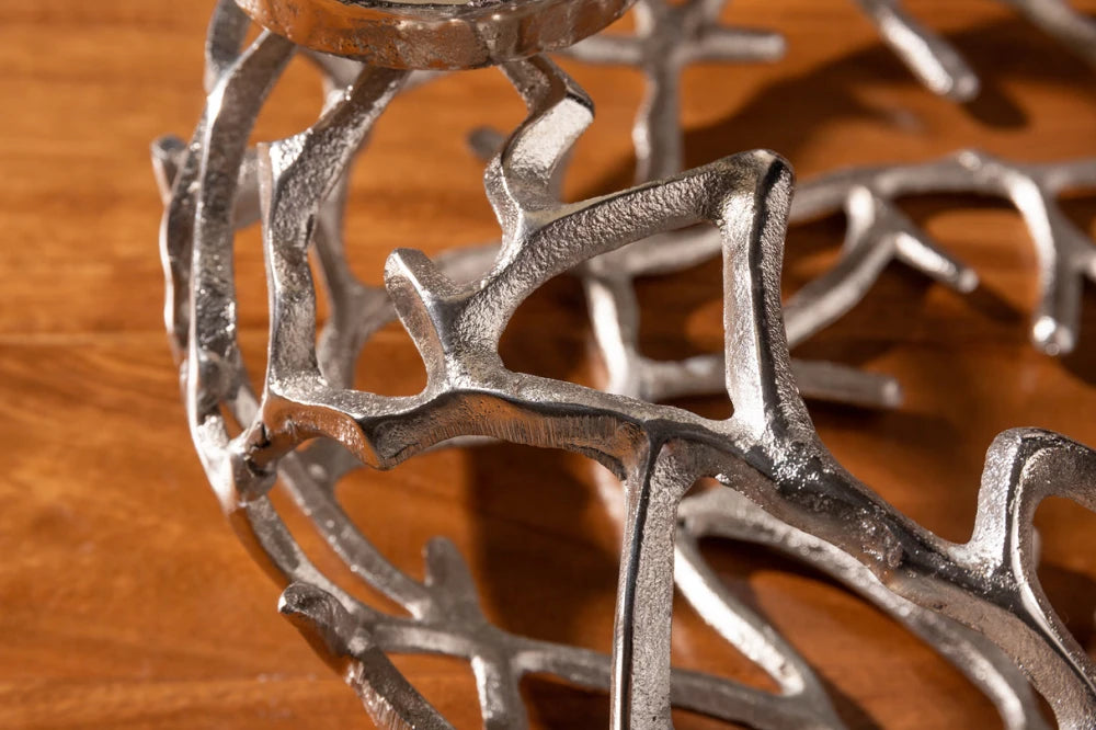 Suport lumanari din Metal Argintiu H15xD38cm Abstract
