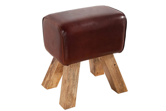 Taburet din Lemn de mango Maro si Piele naturala Maro H45xL40cm Bock