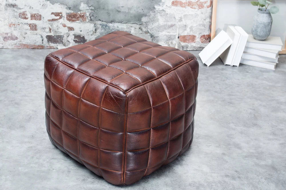 Taburet din Piele naturala Maro H40xL40cm Rider