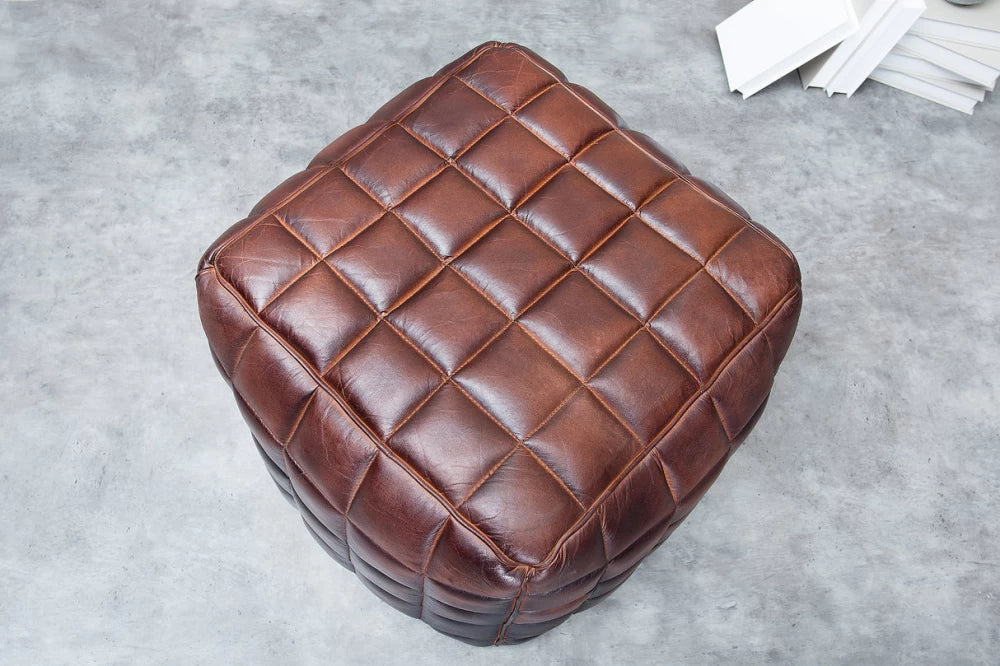 Taburet din Piele naturala Maro H40xL40cm Rider