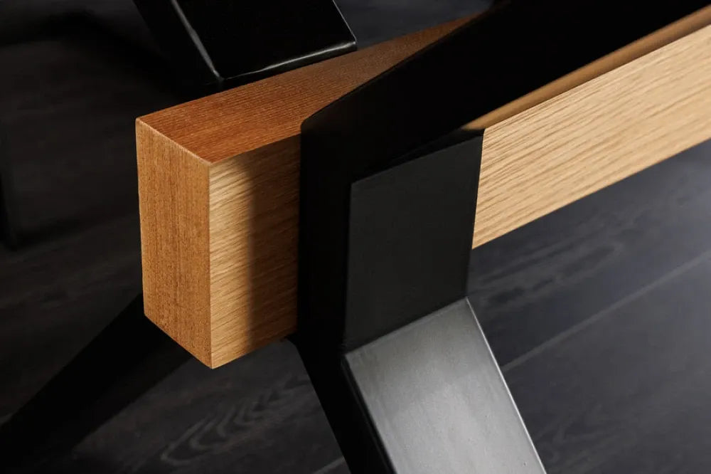 Masa extensibila din MDF/Funir de stejar Maro si Metal Negru L180-300xH76cm GIANT