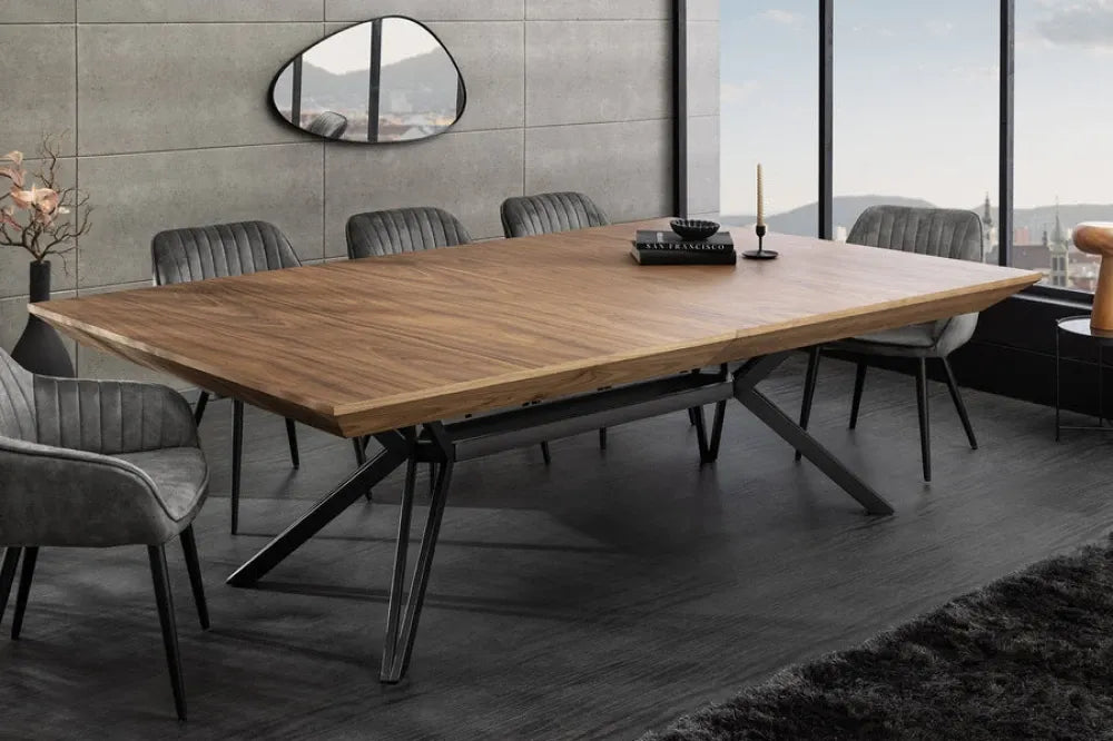 Masa extensibila din MDF/Funir de nuc Maro si Metal Negru L200-320xH76cm GIANT
