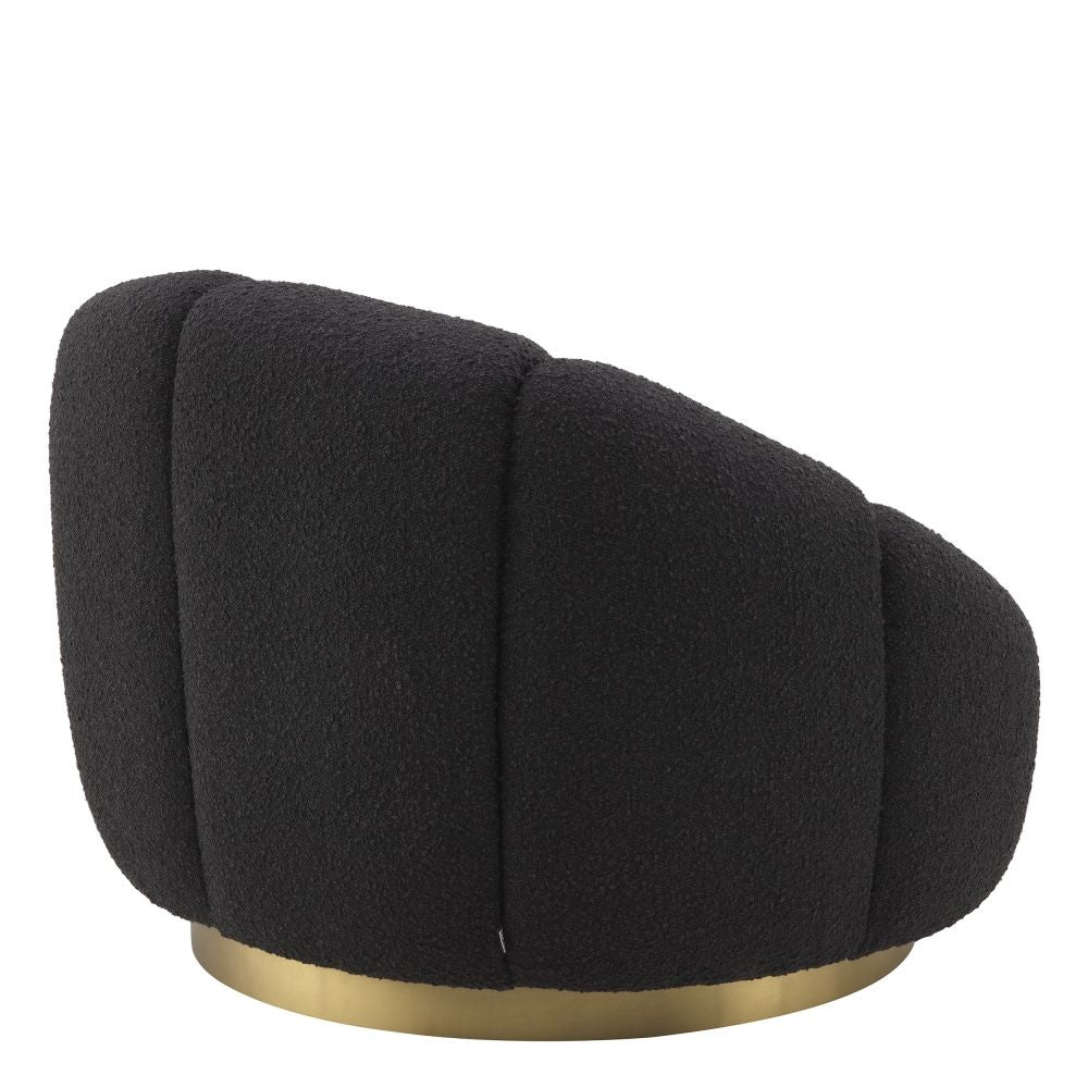 Fotoliu rotativ Inger Eichholtz tapitat cu Stofa Boucle Negru cu baza din Otel inoxidabil Auriu H69xL95xA83cm