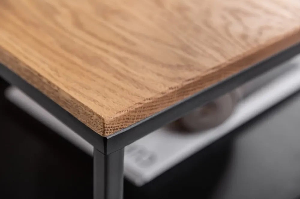 Masuta de cafea Dreptunghiulara din Lemn masiv de stejar Maro si Metal Negru L95xH40cm Apartment