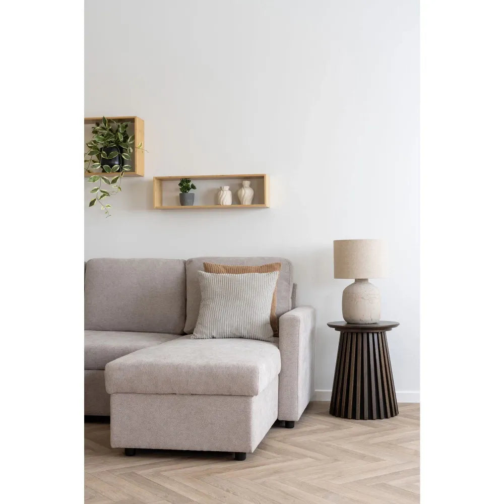 Coltar extensibil cu orientare reversibila si spatiu depozitare tapitat cu Stofa Bej L218xH87cm Belfast