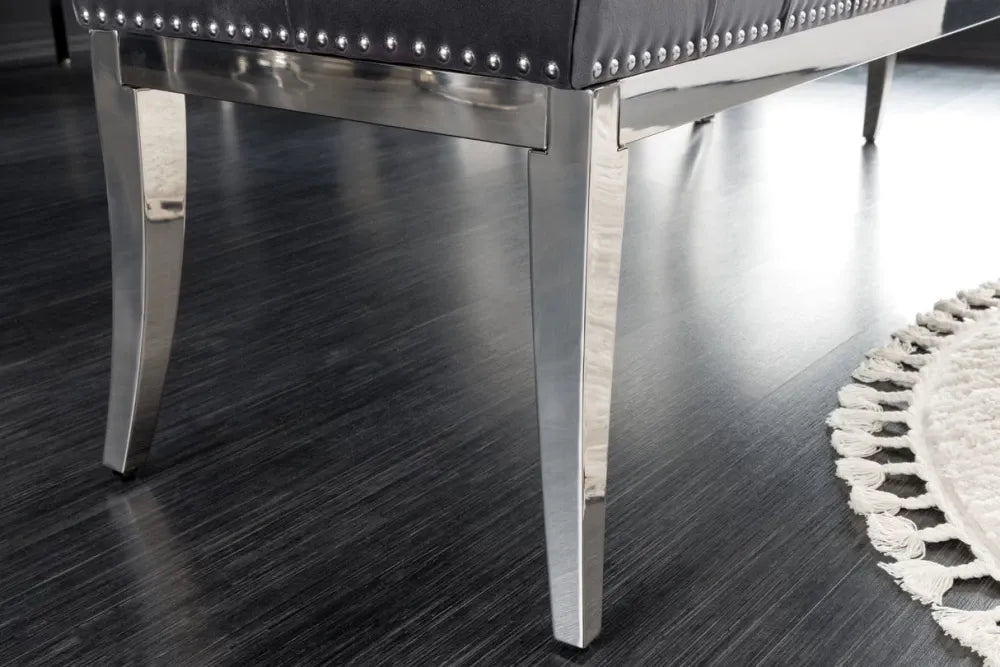 Bancheta din Otel inoxidabil Argintiu si Catifea Gri H47xL164cm Castle delux
