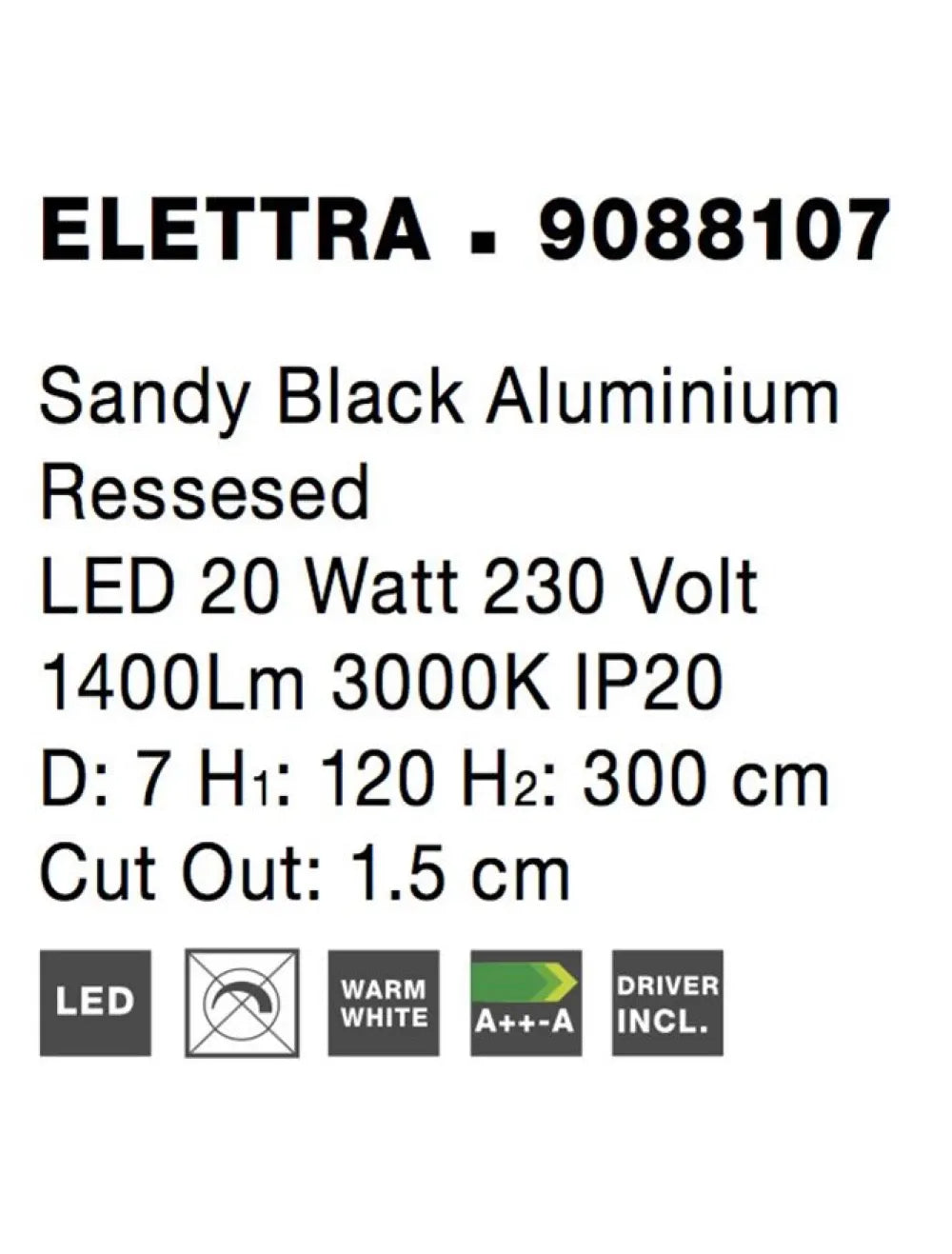 Pendul pana la podea incastrabil din Aluminiu Negru H300xL7cm IP20 20W 698lm 3000k ELETTRA