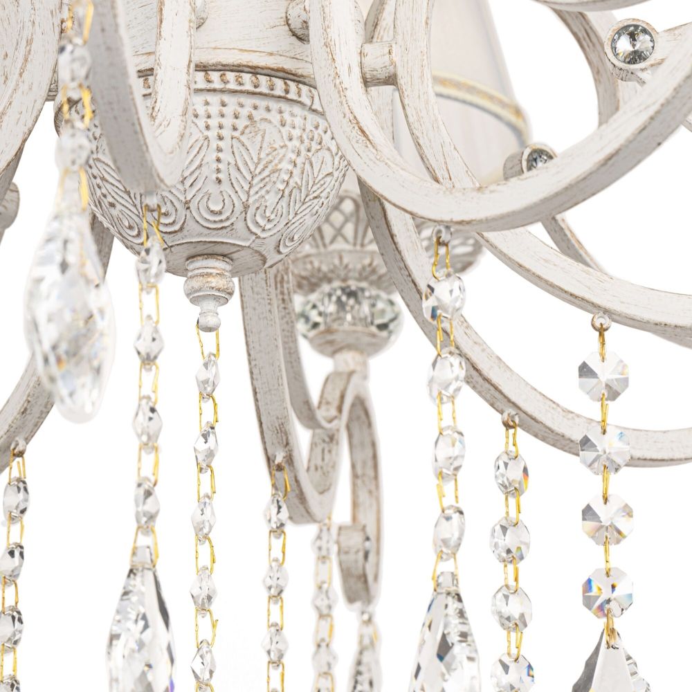 Candelabru rotund din Organza Alb cu 10 becuri D85xH124cm Grace