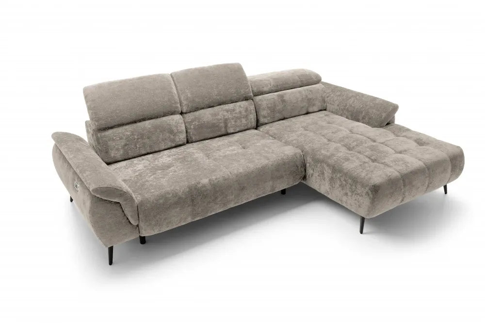 Coltar extensibil electric tapitat cu Chenille Bej cu lada depozitare Genova I