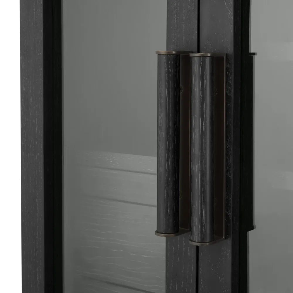 Dulap bar din Furnir de stejar Gri carbune si Metal Bronz L110xH150cm Connaught Eichholtz