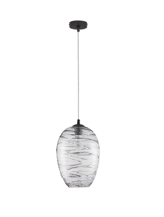 Pendul structura din Metal Negru si abajur din Sticla Gri deschis H120xL23cm IP20 EVLEEN