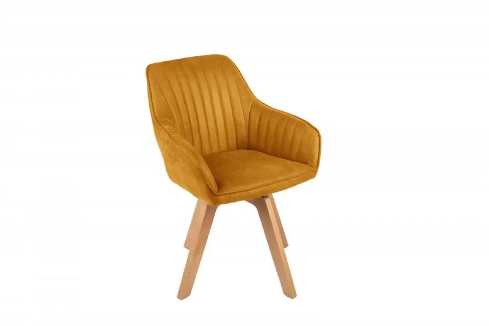 Scaun pivotant tapitat cu Catifea Galben cu picioare din Lemn de fag Maro H84xL60xA60cm Livorno