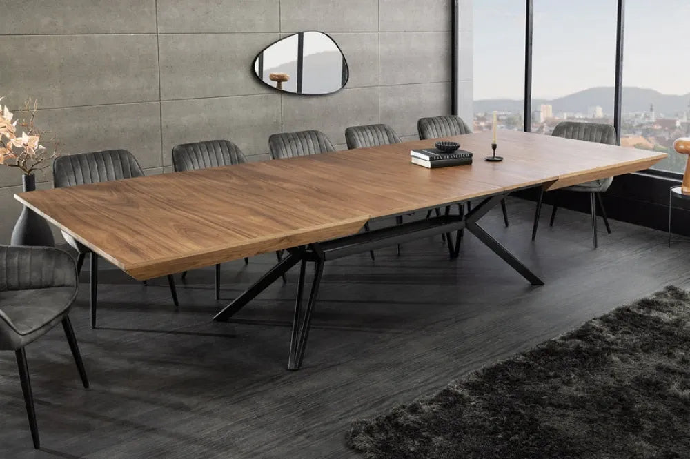 Masa extensibila din MDF/Funir de nuc Maro si Metal Negru L200-320xH76cm GIANT