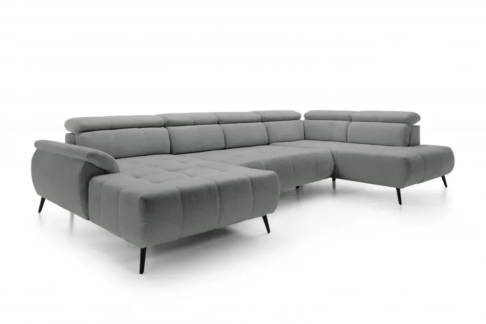 Coltar extensibil electric In forma de U  tapitat cu Chenille Gri deschis cu lada depozitare Genova III