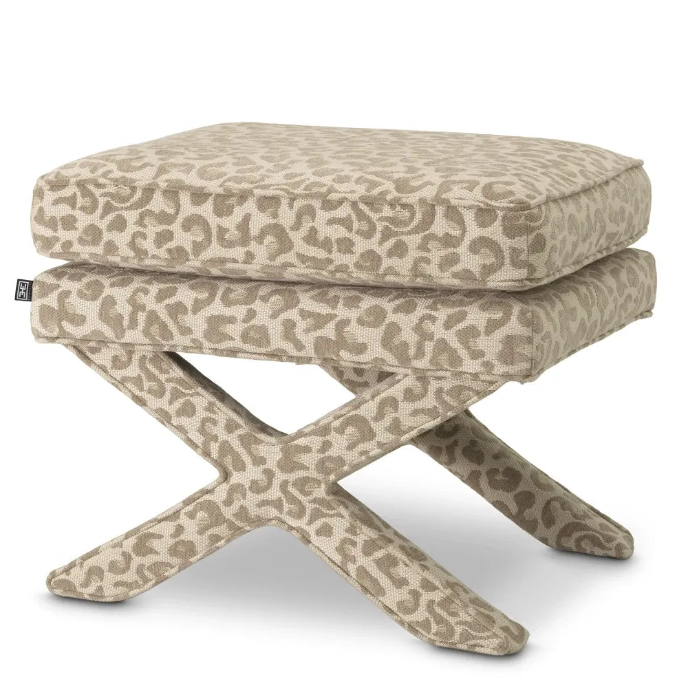 Taburet tapitat cu Stofa leopard Bej L62xA46xH50cm Cordoba Eichholtz