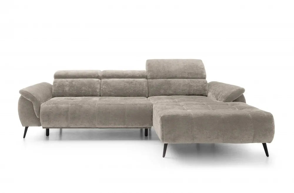 Coltar extensibil electric tapitat cu Chenille Bej cu lada depozitare Genova I