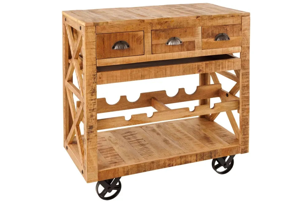 Dulap bar cu rotile din Lemn de mango Maro L86xH92cm BODEGA