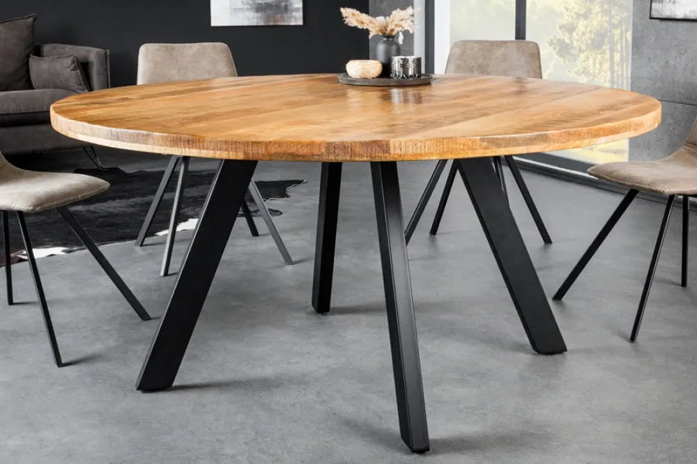 Masa din Lemn de mango Maro si Metal Negru D140xH76cm IRON CRAFT