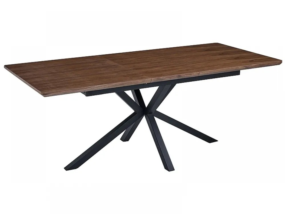 Masa extensibila din MDF+Furnir Maro nuc si Metal Negru L160-200xH75cm Logan