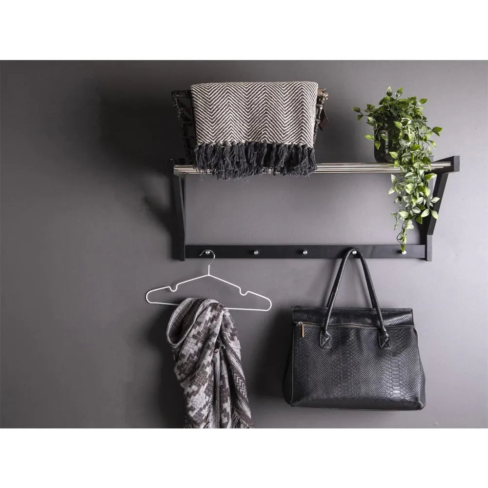 Cuier de perete din Lemn/Metal Negru/Argintiu L32xH34cm Padova