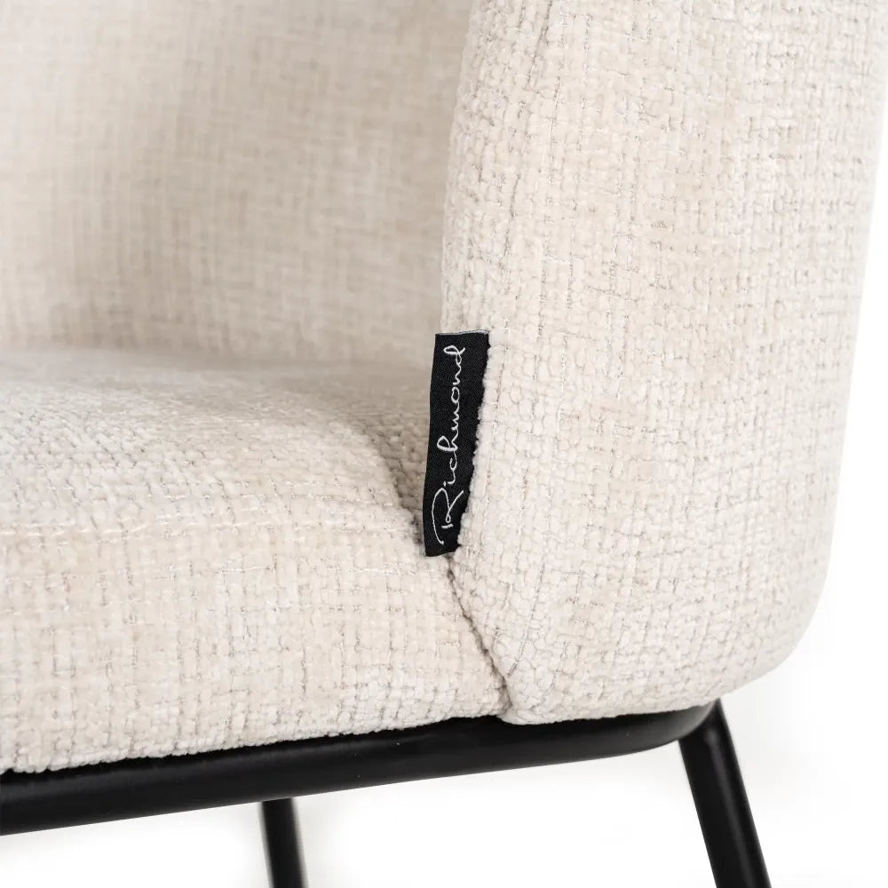 Scaun tapitat cu Chenille ignifug Bej cu picioare din Metal Negru H82xL53xA63cm Elvi Richmond Interiors