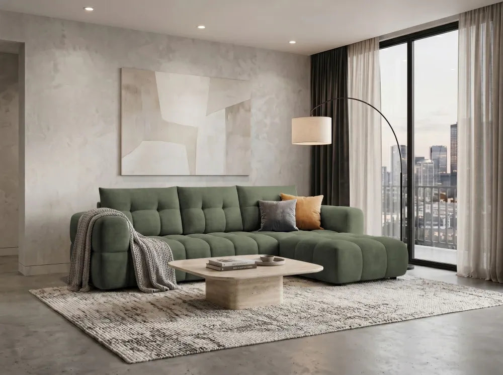 Coltar in forma de L tapitat cu material pet friendly Alias verde L264 x 160cm