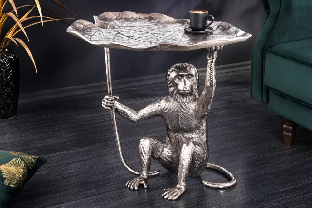 Masuta laterala din Metal Argintiu L55xH55cm Wildlife monkey