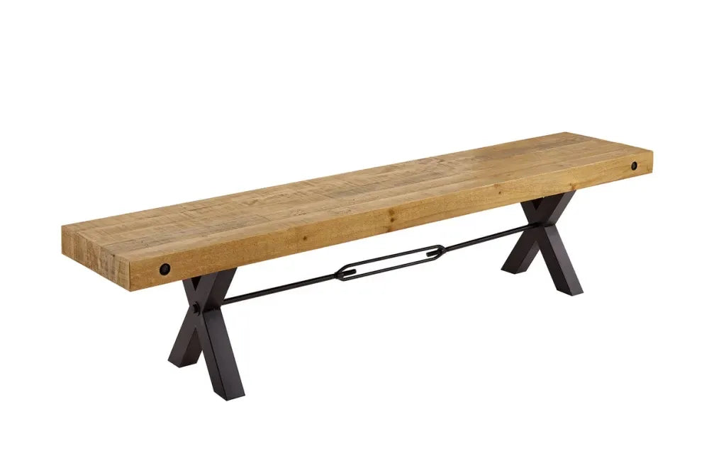 Bancheta din Metal Negru si Lemn de pin Maro vintage H46xL200cm Thor