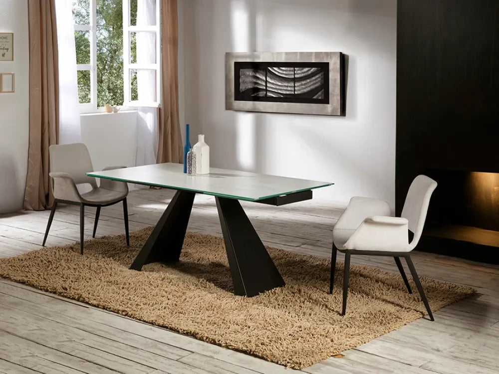 Masa din Metal Negru si Sticla securizata Alb L160xH76cm Alai