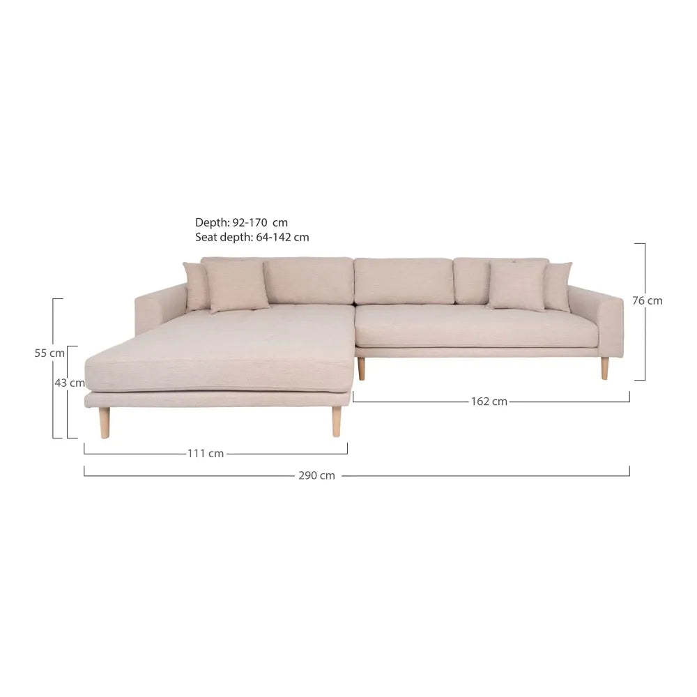 Coltar orientare stanga cu picioare din Lemn de fag maro tapitat cu Stofa Bej L290xH76cm Lido